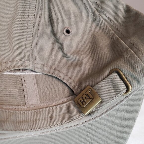 CAT Caterpillar Tan Hat Strap Back Cap Box Logo Casual Khaki Adjustable New - Picture 12 of 14